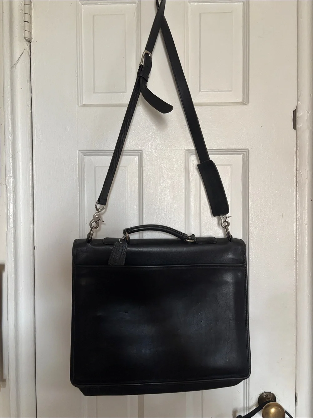 Vintage Coach Black Leather Briefcase Laptop Work Shoulder Bag